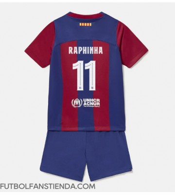 Barcelona Raphinha Belloli #11 Primera Equipación Niños 2023-24 Manga Corta (+ Pantalones cortos)